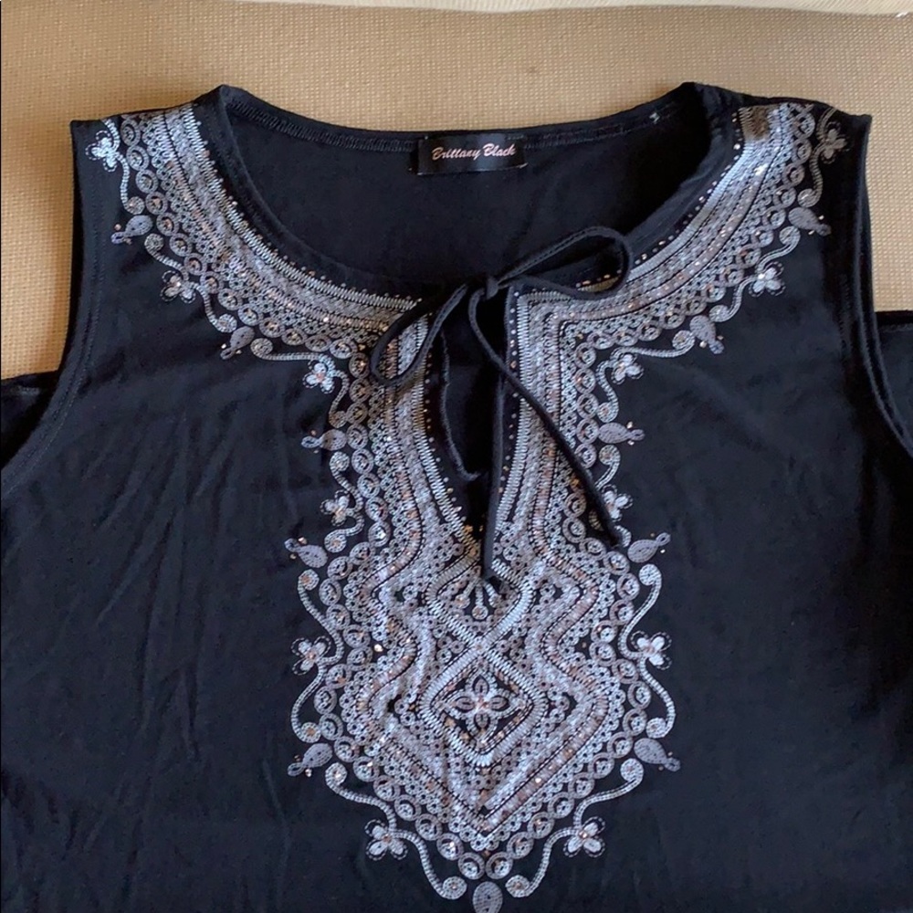 Embellished black tank top